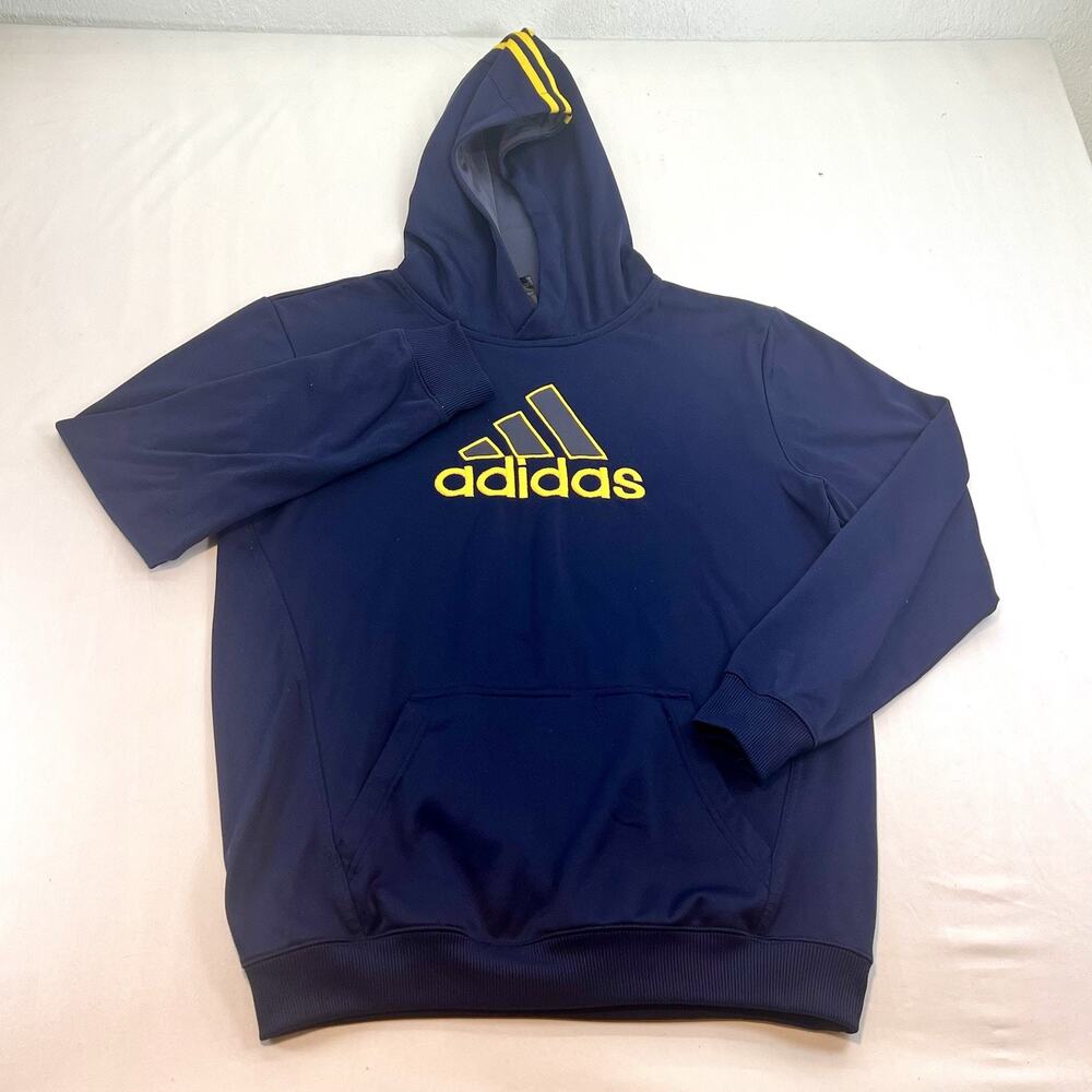 Adidas Hoodie Blue Yellow Logo Pullover Sweatshirt Men’s XL